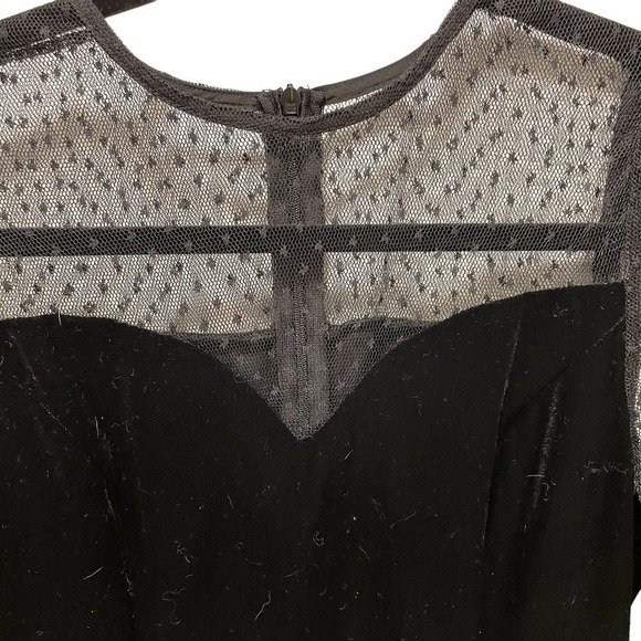 Mini Dress Velvet Sweetheart neckline mesh top and sleeves Black Size S or 4 - Picture 3 of 11